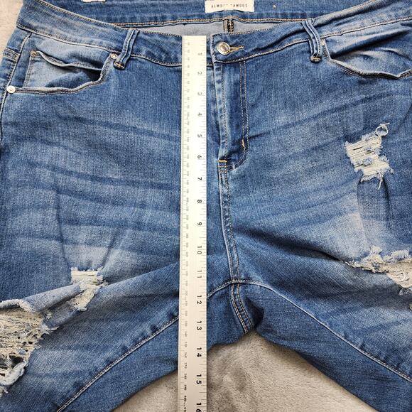 Almost Famous Jeans Womens 18 Blue Ripped Distressed High Rise Skinny Ankle - Picture 10 of 13